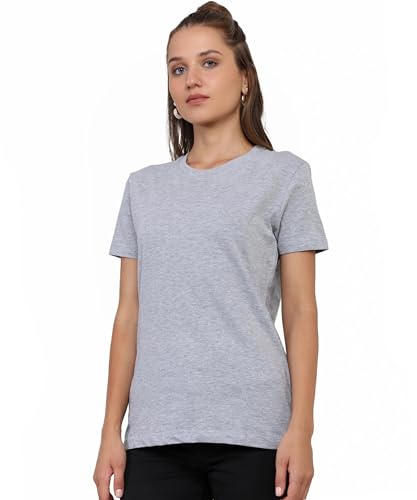 Image of Round Neck T-Shirt Top for Women | Combed Bio-Washed Ring Spun Cotton | Plain | Short Sleeves