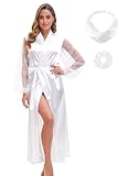 EPLAZA Bride Robe for Wedding Day Set Bridal Robe with Pearl Silky Satin Long Length Kimono for Wedding Bridal Party (White, SM)