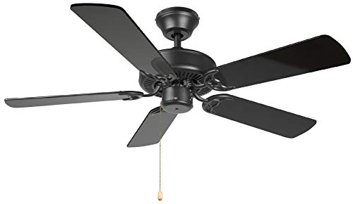 Hyperikon 42 Inch Ceiling Fan No Light, 55W, Remote Control and Pull Chain, Black Body, 5 Blades, Black