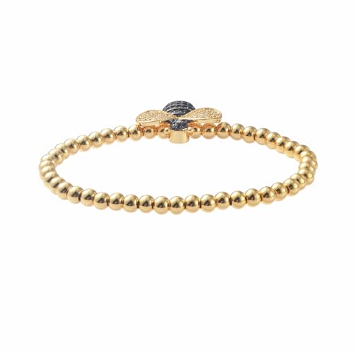 Edforce Stainless Steel Women's CZ Honey Bee Charm Bead Stretchable Ball Chain Bangle Bracelet2