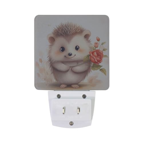Image of Hedgehog Cute Night Lights 2 Pack Plug-in Wall Led Nightlight Auto Dusk-to-Dawn Sensor Lamps for Bedroom Kitchen Bathroom