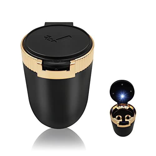 Image of 1Pcs Car Ashtray with Lid Portable Ash Tray, Easy Clean Up Detachable Stainless Car Ashtray with Blue Light Windproof for Outdoor Travel (Gold)