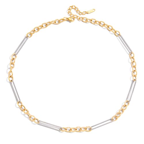 CUFELMU Two Tone Chain Necklace for Women Men Gold and Silver Tube Link Adjustable Necklace Waterproof Fashion Jewelry