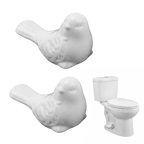 2 PCS Ceramic Toilet Bolt Covers Cute Bird Ceramic Covers for Toilet Bolts White Small Bird Toilet Bolt Decorative for Bottom of Toilets No Tools Required Easy Installation