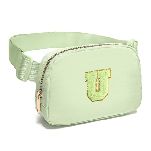 Image of Gitus Gifts for 8 9 10 11 12 Year Old Girls Belt Bag Fanny Pack Crossbody Bags with Initial Letter Patch Cute Stuff Birthday Gifts for Teen Girls Women Personalized Trend Stuff (Light Green-U)