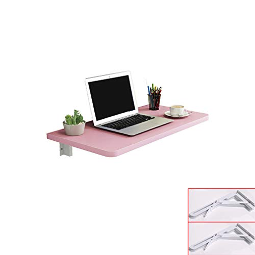 Mesa plegable de pared rosa mate, mesa plegable de madera, banco de trabajo multifunción para oficina en casa, escritorio de estudio, mesa de comedor de cocina, con 2 soportes de metal (50 x 50/20 x