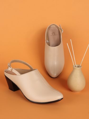 Image of Carlton London Women Comfortable Block Heel Round Toe Fashion Mule Shoes with Backstrap for Office, Casual and Formal Use