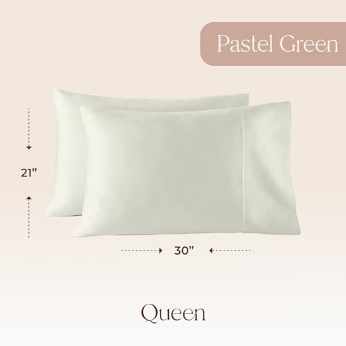 Image of 100% Organic Cotton Pillow Cases Queen Size Set of 2-100% Cotton Pillowcases GOTS Certified 300 Thread Count - Naturally Cooling Comfortable Breathable & Soft Pillow Cases (Pastel Green, Queen)