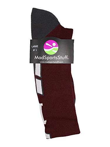 MadSportsStuff Maroon Player ID Custom Number Crew Socks for Basketball Lacrosse Volleyball Boys and Girls3