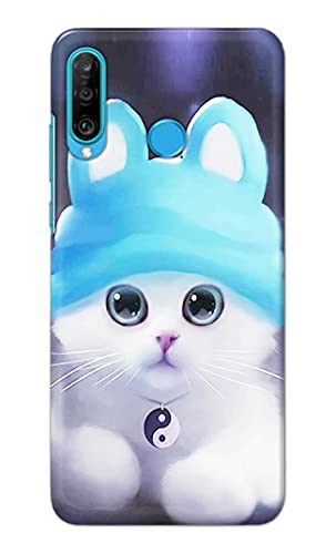 Image of Chinese Cutie Kitten Cat Big Eyes Lovely Girl Ears Hard Back Case Cover for Huawei P30 Lite /Nova 4e, Marie-L21BX, MAR-L01A, MAR-L21A, MAR-LX1A Back Cover -(J5) VNS2221