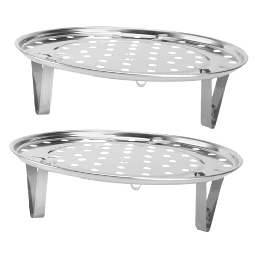 Frcolor 2個 多機能ステンレススチール蒸し器ラック 三脚設計で安定性向上 丸型調理トレイ インダクション ガス 電気コンロ対応 蒸し 冷却