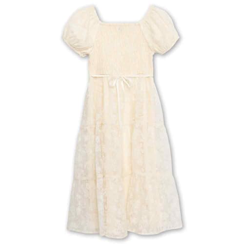 Speechless Girls' Puff Sleeve Square Neck Smocked Floral Midi Dress4