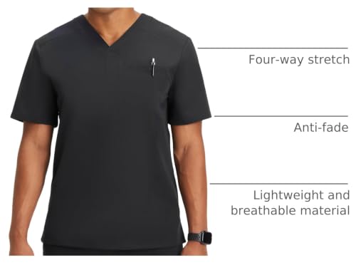 Image of Fabletics Men's Helix 1-Pocket Scrub Top - MotionTech, Wrinkle-Resist, Chest Pocket, Anti-Shrink, Semi-Slim Fit