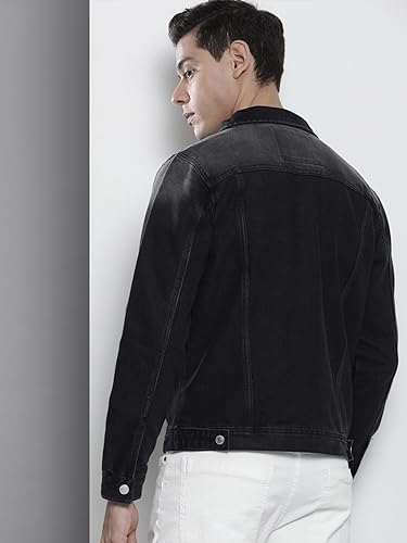 Image of The Indian Garage Co Men Slim Fit Solid Denim Trucker Jackets