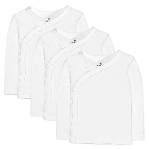HonestBaby 3-Pack Organic Cotton Long Sleeve Side-Snap Kimono Tops, Bright White, 0-3 Months