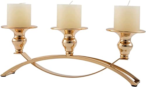 VINCIGANT Golden Kerzenständer, 3-Armiger Stumpenkerzenhalter für Halloween-Dekorationen, Tischdekoration, Weihnachtsschmuck für Wohnzimmer (Gold)