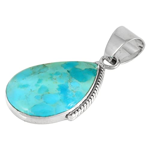 Turquoise Pendant Necklace 925 Sterling Silver Genuine Gemstones with 20" Snake Chain2