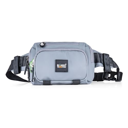 Image of MONKEY TROOPERS Spee Bikers Crossbody Bag for Men & Women, Grey | Lightweight, Water Resistant, Mounts on Bike Tank, Handle, Touch-Sensitive Mobile Pocket, Key Hook, Quick Pockets Waist Bag