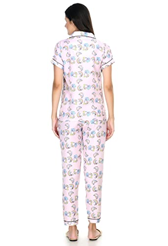 Image of Mysaa Women's Cotton Solid Printed Night Suit Set of Shirt & Pyjama