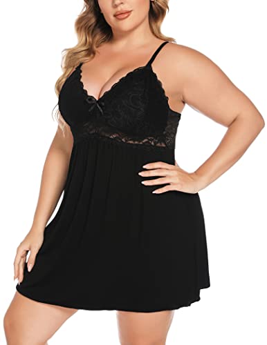 Ababoon Plus Size Lingerie for Women Lace Modal Chemises Nightgown V-Neck Full Slip Babydoll Sleepwear Size 16-24 Plus3