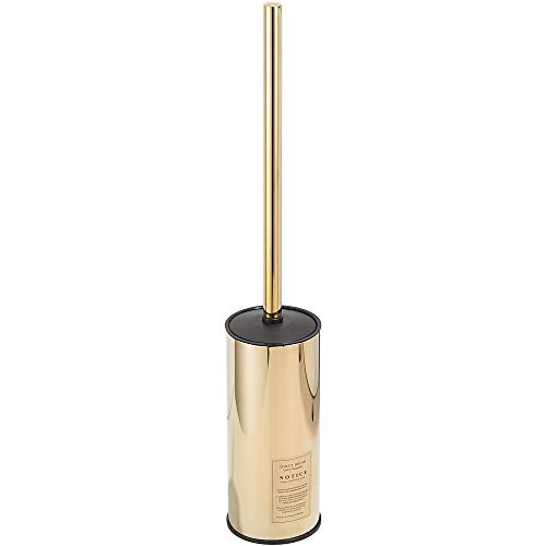 Image of Freestanding Toilet Brush Holder for bathrooms 304 Stainless Steel Toilet Brush Stand Round Storage and Organization Rust Resistant 18-inch high Polished Gold Finished