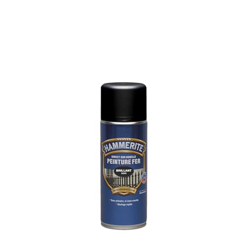 Hammerite - Peinture aérosol Antirouille - Application Direct sur Rouille - Protection Métal Extérieur - Séchage rapide et finition durable - Noir Brillant 400ml