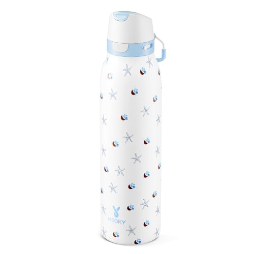 Meoky 24 oz Travel Water Bottle Insulated: 2-in-1 Locking Lid, Coconut Tide