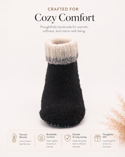 Image of Tibetan Socks Wool Hand Knit Fleece Lined Mid Bootie Slipper Sock Non Slip Sole