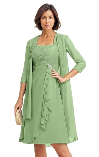 2 Pieces Mother of The Bride Dresses for Wedding Ruffle Chiffon Formal Dress Evening Gowns with Jacket