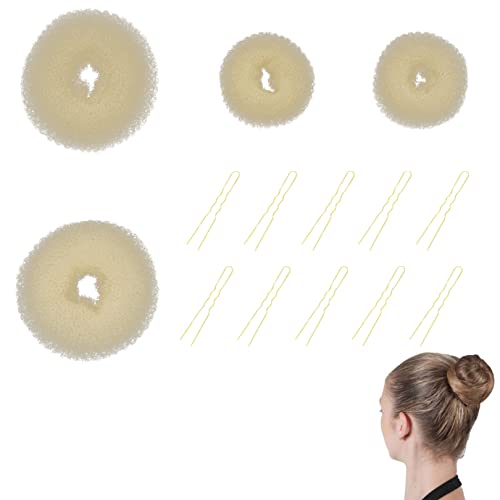 Donuts Chignon Épingle à Cheveux Kit 4 Pièces Beige Donut Chignons Magique Hair Bun avec 10 Pièces Blonde Épingles Cheveux Forme de U Coiffure Accessoires...