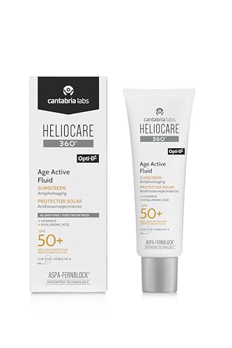 Heliocare 360° Age Active Fluid Spf 50, Fotoprotección Facial, Ultraligero, con Triple Complejo Antiedad, Previene el Fotoenvejecimiento, 50Ml, Sin Color