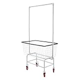 Wire Laundry Cart With Hanging Rack, 2.5 Bushel Wire Laundry Basket with Wheels, Rolling Laundry Hamper with Storage Basket, 28''x22''x67'' Heavy Duty Wire Laundry Basket Cart, 5" Casters