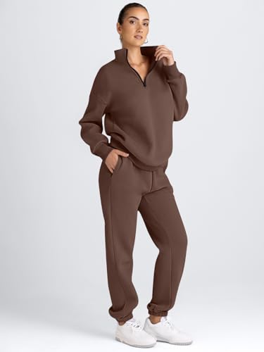Image of AUTOMET Women's Sweatsuits 2 Piece Outfits Lounge Sets | Cozy Airport Outfits,Casual Sweat Sets for Fall and Winter,Half Zip Pullover and Baggy Sweatpants with Pockets