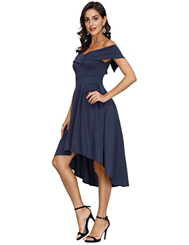 Jasambac Dresses For Women 2023 Wedding Guest High Low Cocktail Party Off The Shoulder Dress Navy #TOP2