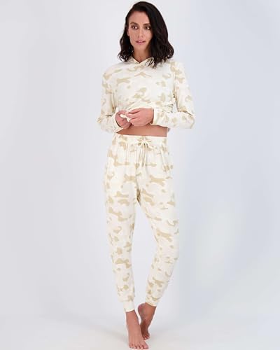 Image of Real Essentials 2 Pack: Women's Soft Long Sleeve Sleep Set - Comfortable Lounge Pull Over Hoodie and Henley Jogger