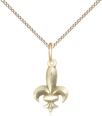 14kt Gold Filled Fleur de Lis Pendant on a 13 inch Gold Filled Light Curb Chain.