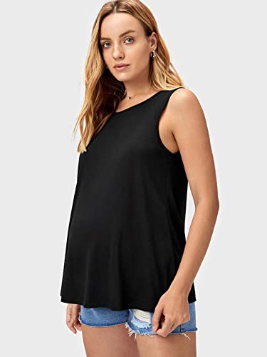 Makemechic Women's Maternity Tank Top Casual Solid Pregnancy Sleeveless Shirt Black S #TOP3