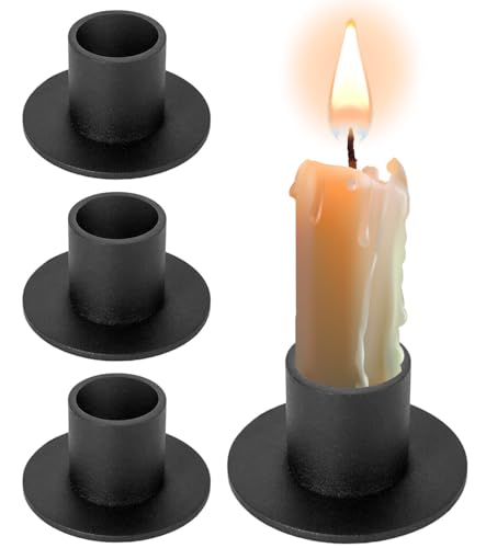 SevenFish - SevenFish Set of 4 Candle Holders, Black Round Candlestick Holders Taper Candle Holders Decorative Iron Candle Stand for Home Decor, Dinning, Wedding, Party, Anniversary