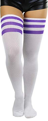 Image of ToBeInStyle Women's Heavyweight Knit Thigh High Long Socks w /Contrast 3 Stripe Top Band
