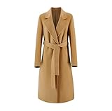 Abrigos de lana 100 % para mujer con cinturón, elegante abrigo de lana con punto abierto, abrigo de lana de media longitud, QHT01, L