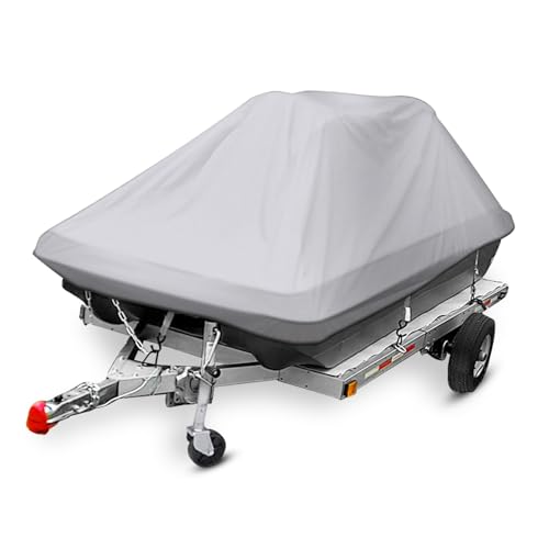 Caminor 900D Waterproof Pond Boat Cover Fits 8'-10'L Pond Prowler Bass Raider Boat and Bass Fishing Boat, Heavy Duty Marine Grade Canvas, Gray