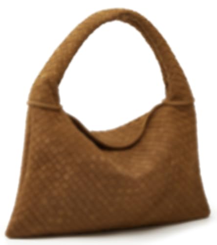 Image of Slouchy Woven Suede Hobo Bags Women Trendy Suede Purse Crossbody Crescent Shoulder Satchel Work Bag Top Handle Tote Handbag | Slouchy