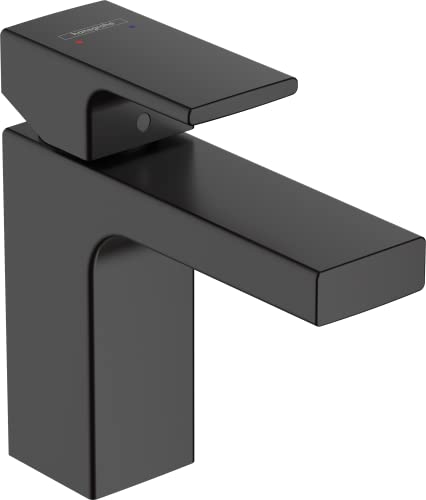 hansgrohe Vernis Shape - Waschtischarmatur mit Zugstangen-Ablauf Wasserhahn Bad mit Auslauf Höhe 95 mm Mischbatterie Waschbecken wassersparend (EcoSmart) Mattschwarz 71561670