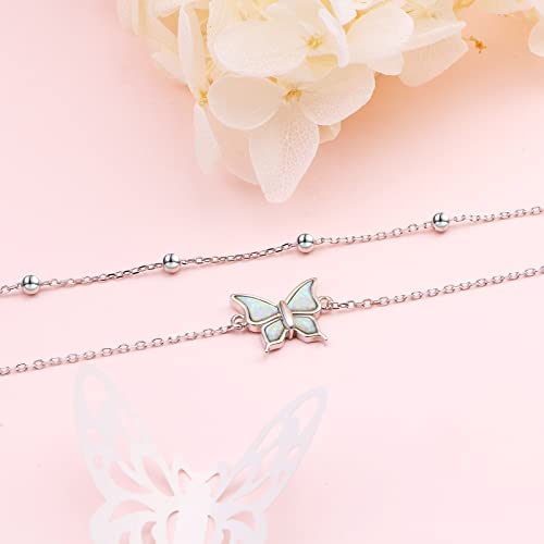 Image of Flyow Anklet for Women S925 Sterling Silver Adjustable Foot Beaded Heart Charm Ankle Bracelet Anklets Jewelry