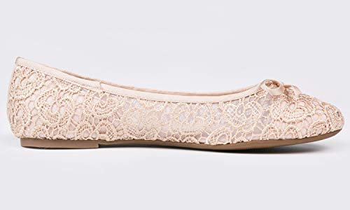 Image of FEVERSOLE Round Toe Lace Ballet Crochet Flats Women's Comfy Breathable Shoes