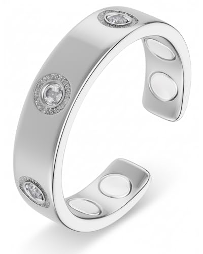 MagnetRX Magnetic Rings for Women Elegant Crystal Ring Magnet Rings for Women (Silver | Size: 8)