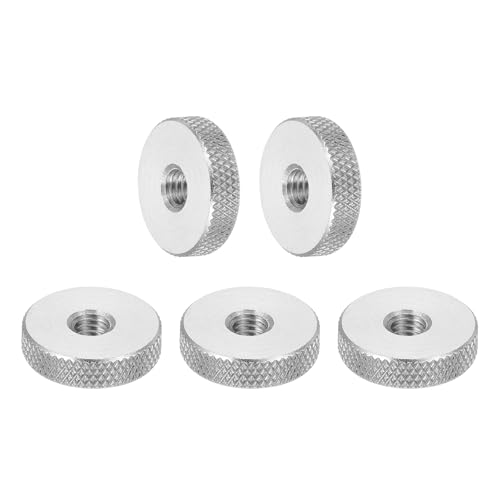sourcing map 5 Pcs M6 Flat Knurled Thumb Nuts, 304 Stainless Steel Flat Head Diamond Knurled Through Hole Lock Adjusting Nuts Fasteners for Electronic, Machine, D20 x H5mm