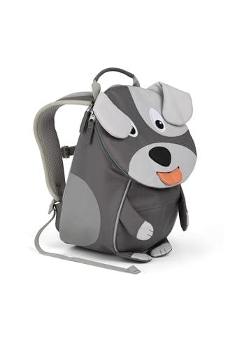 Affenzahn Kleiner Freund Kindergarten-Rucksack für 1-3 Jährige Ergonomisch Reflektierend Ziehzunge mit Namensschild Hund - Grau