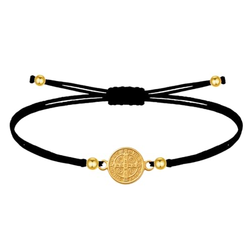 cotigo Pulsera San Benito de Acero Inoxidable Ajustable – Amuleto de Protección Espiritual contra Energías Negativas – Joya Religiosa Unisex para Regalo (Dorado)