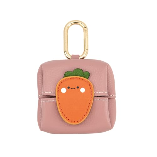 Mini Coin Purse Keychain - Cute Cartoon Bluetooth Headset & Lipstick Organizer Pouch, PU Leather Small Cosmetic Bag for Earphones, Coins, Keys (Carrot)